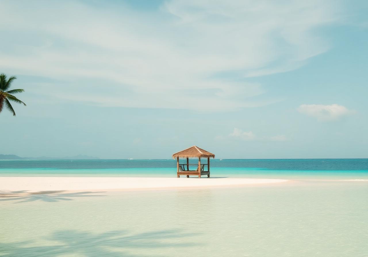 Tropical beach with a single cabana — graduation retreat preview